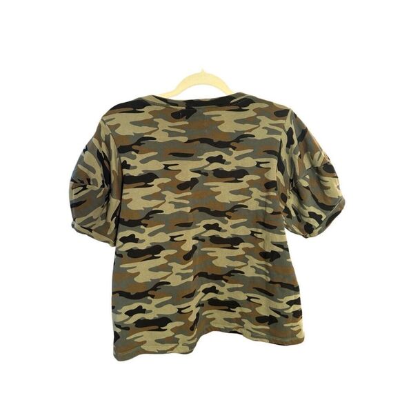 Velvet by Graham & Spencer for Anthropologie Camo Puff Sleeves Tee Shirt Sz M - Picture 3 of 9